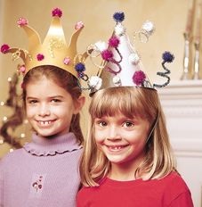 Girls wearing homemade New Year's hats