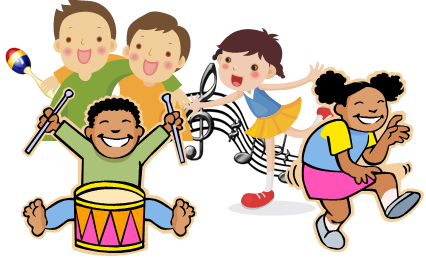 Children dancing and playing instruments