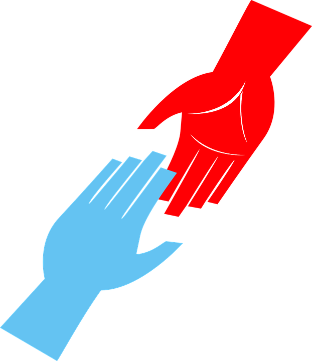 Clipart image of one hand grasping another in a gesture of helpfulness.