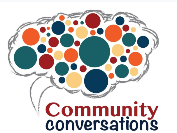A graphic featuring speech bubbles and the words Community Conversations