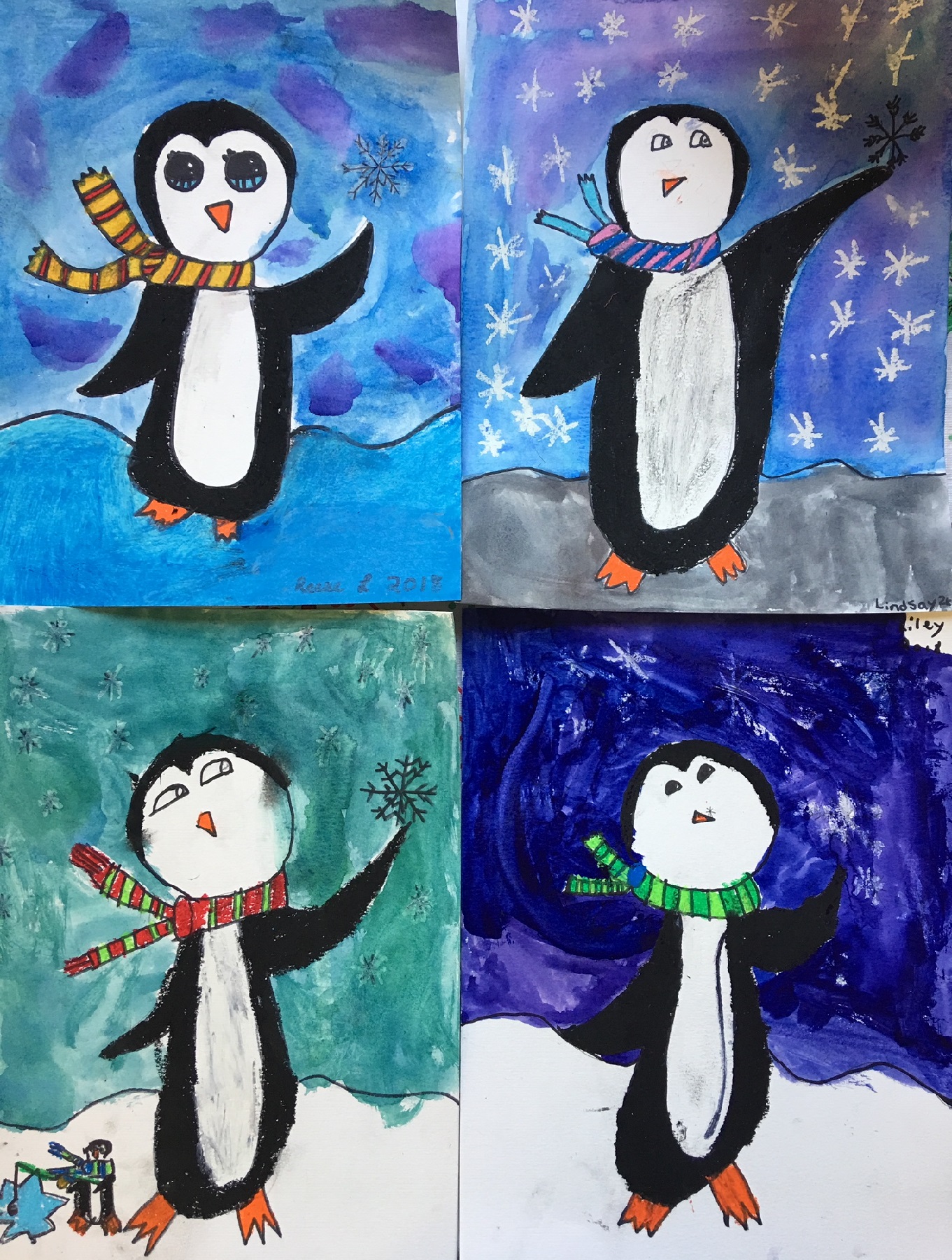 Penguin Catching Snowflake drawing