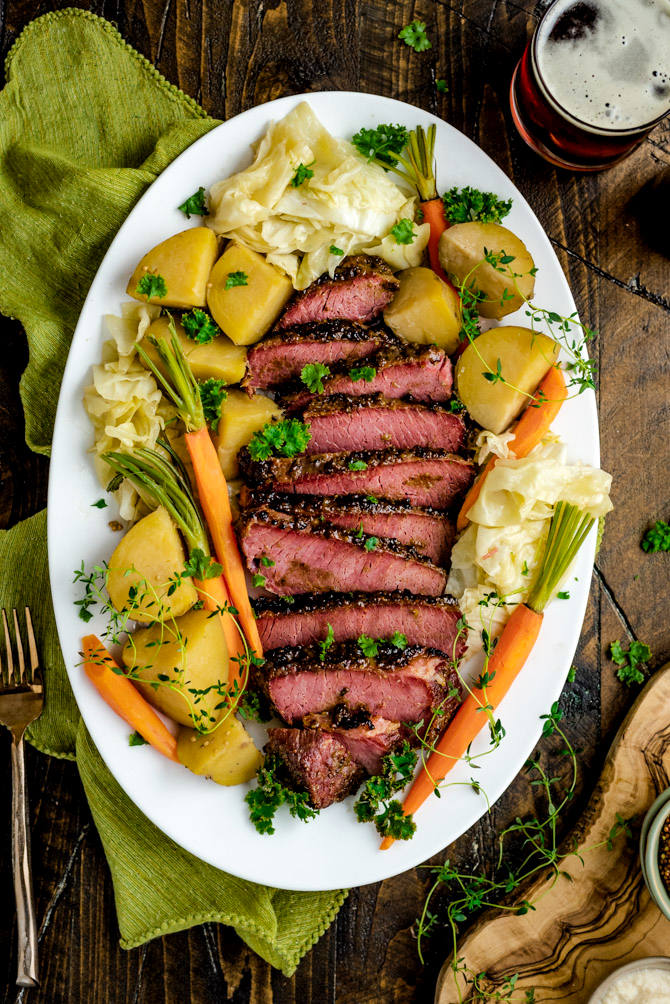 A photo of a plate of Corned Beef and Cabbage.