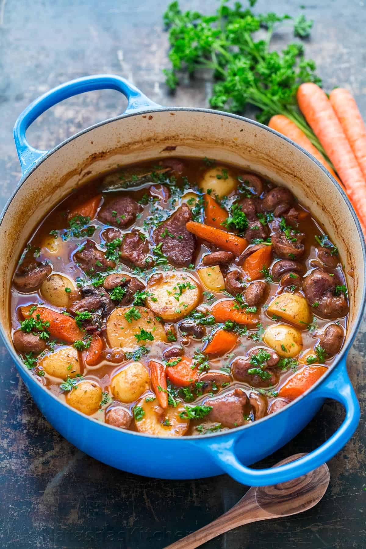 Photo of a pot of  Irish Stew with Vegetables & Herbs