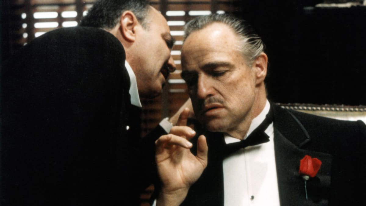Photo from The Godfather movie showing actor Marlon Brando as Vito Corleone.