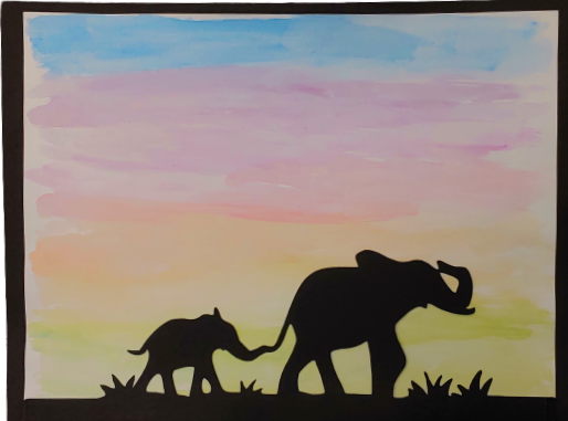 Elephants at Sunset Painting