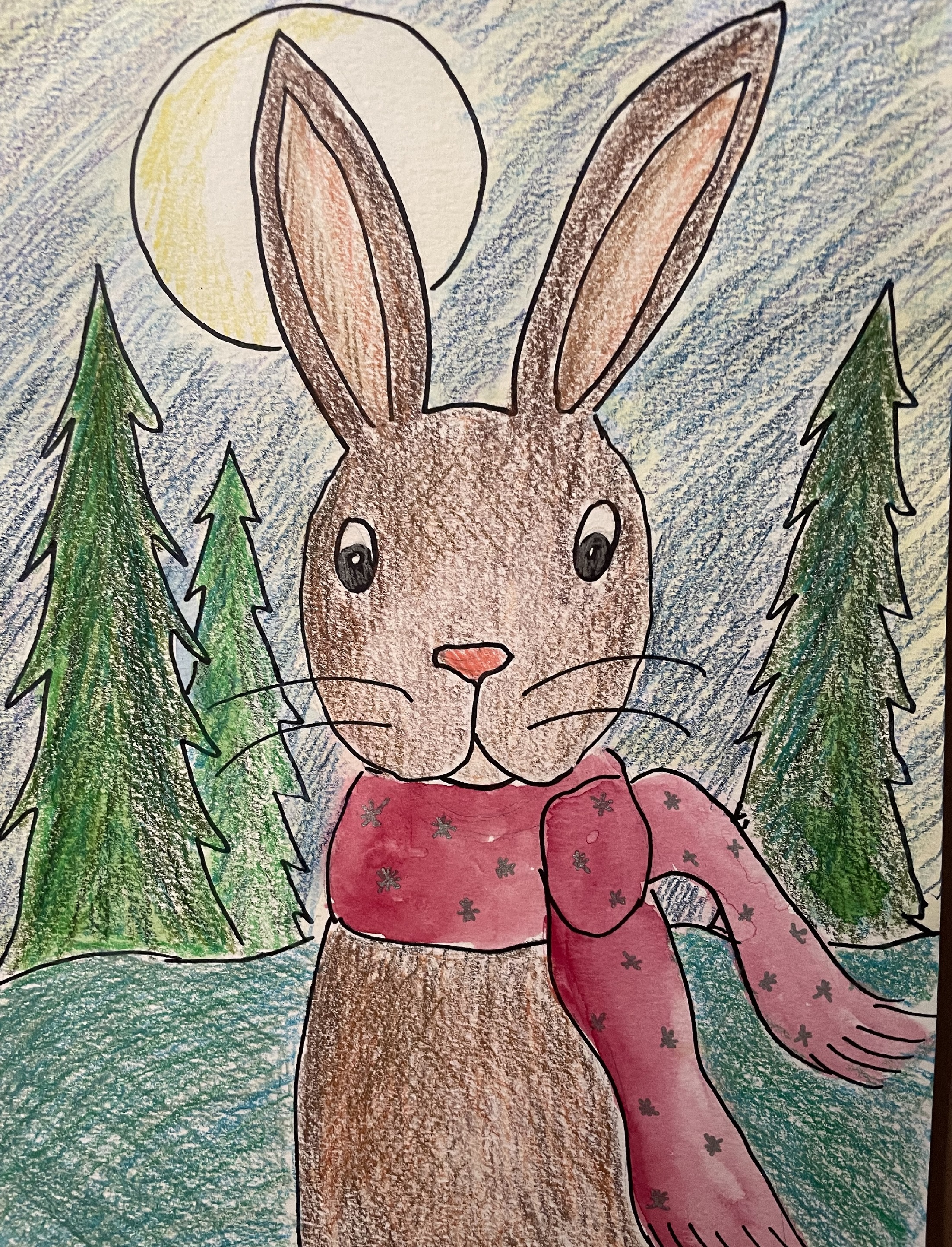 Bunny with Scarf drawing