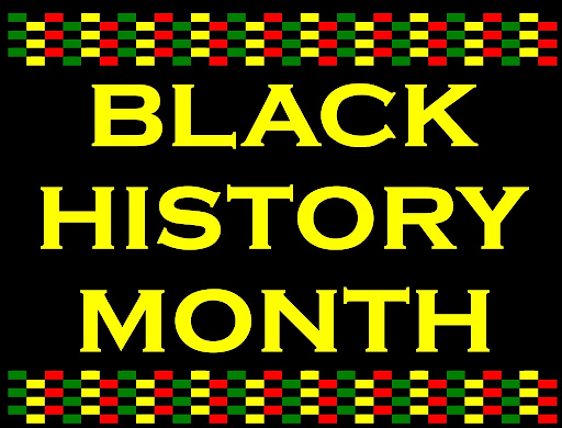 Yellow lettering spelling out Black history month