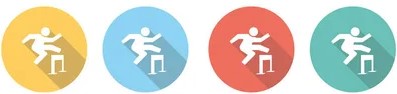 A graphic depicting four circles, each with the icon of a person jumping over a hurdle.