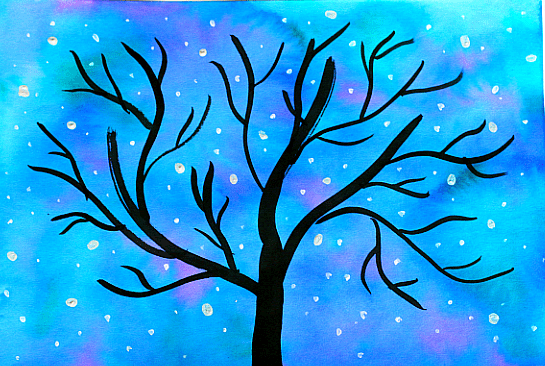 Starry night winter tree