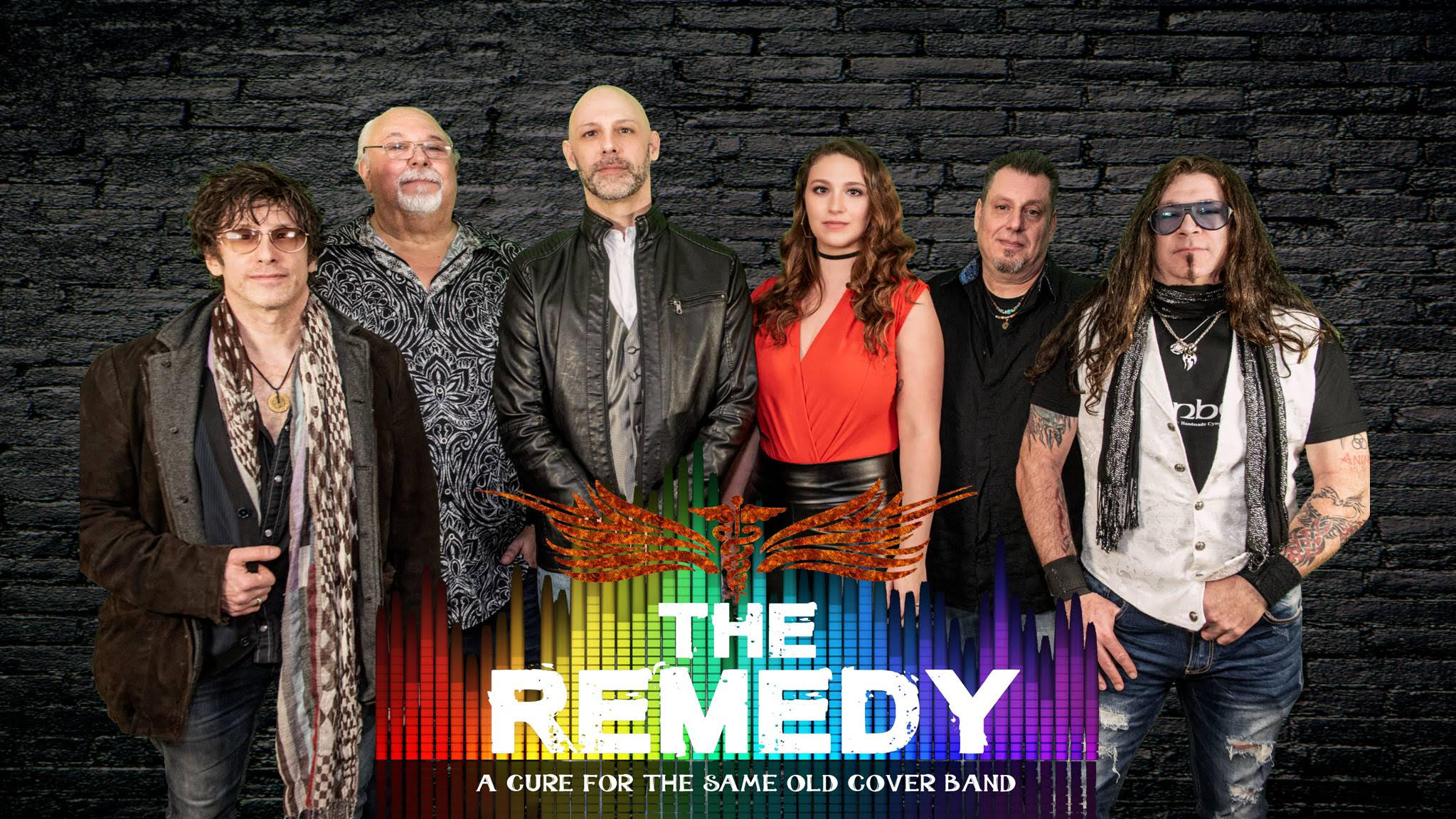 A color photo of the six members of the band Remedy.