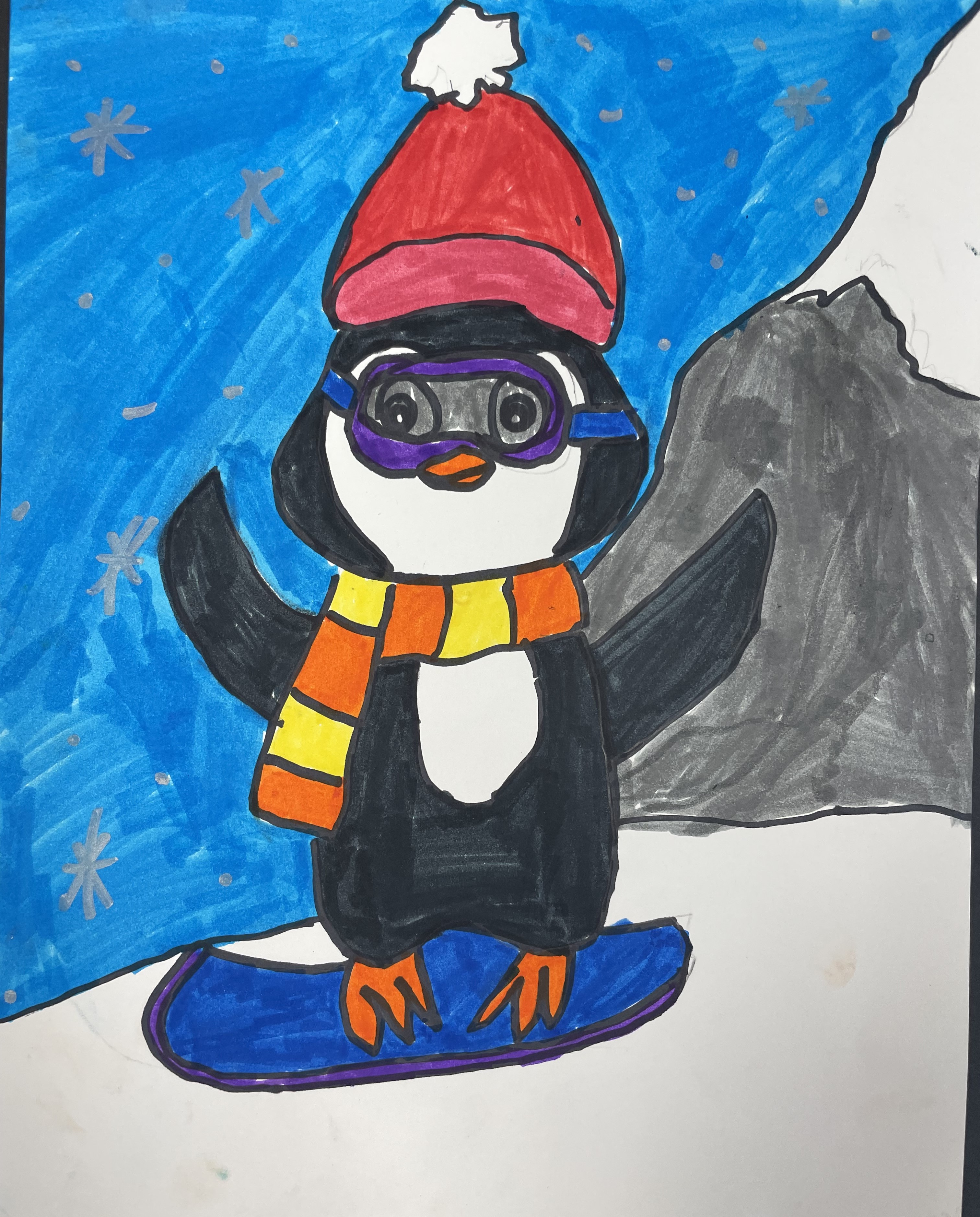 Penguin sledding painting