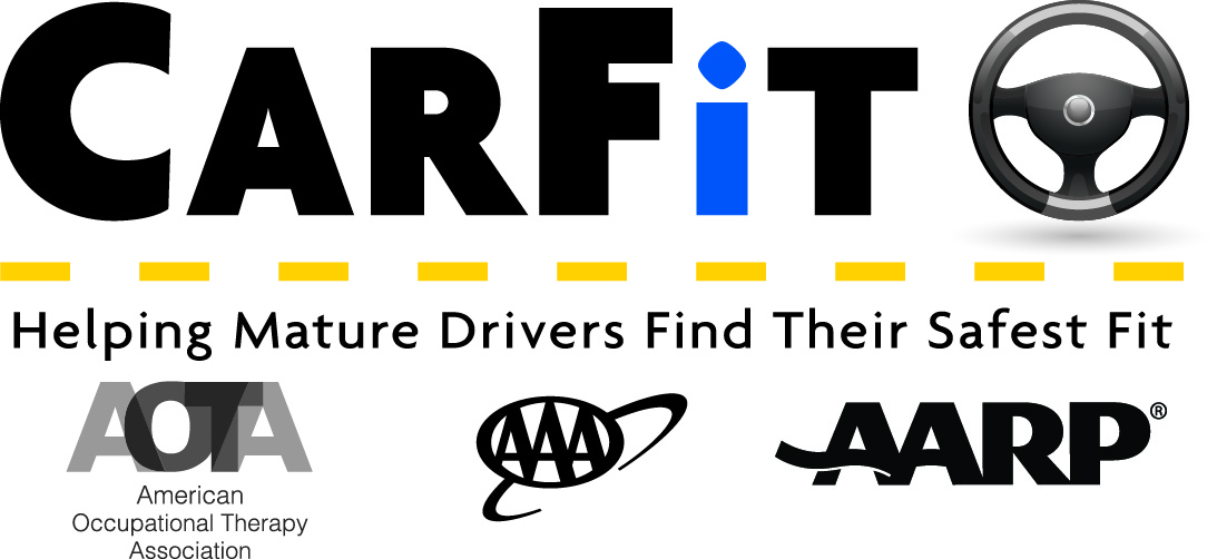 A graphic featuring carFit, AARP and AAA logos.