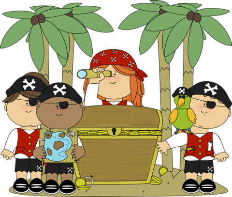 Pirate kids with treasure chest