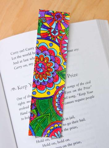 Handmade bookmark colored with markers