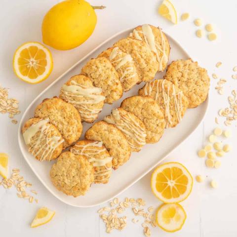 A color photo of a plate of spring lemon cookies.