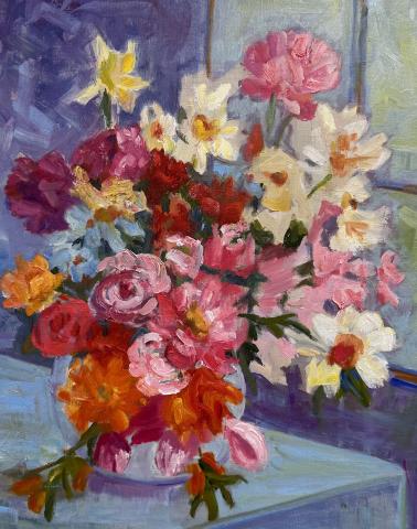 A painting of colorful flowers.