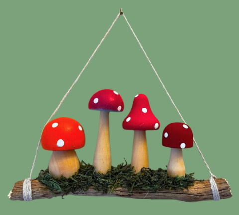 A color photo of a mushroom wall hanging.