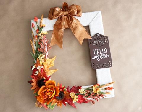 Photo of a fall picture frame wreath.