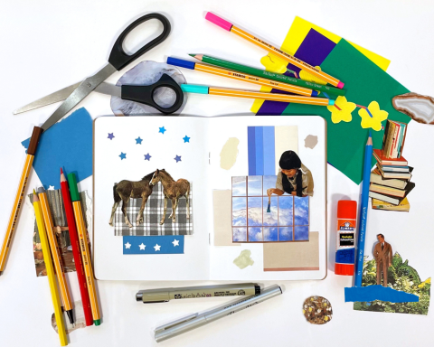 A graphic featuring art and craft supplies.