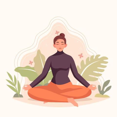 A graphic of a woman in a meditative pose.