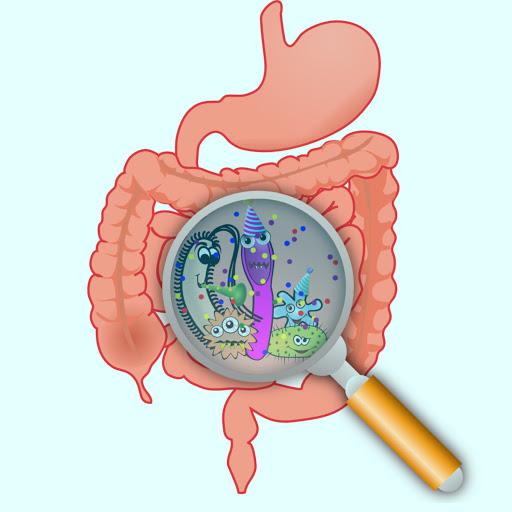 A graphic of gut bacteria magnified with a magnifying glass.