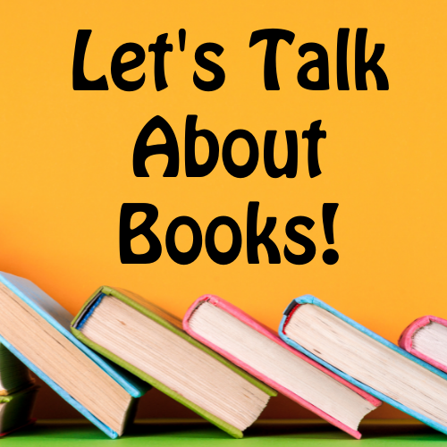 A graphic featuring a row of books and the words Let's Talk About Books.