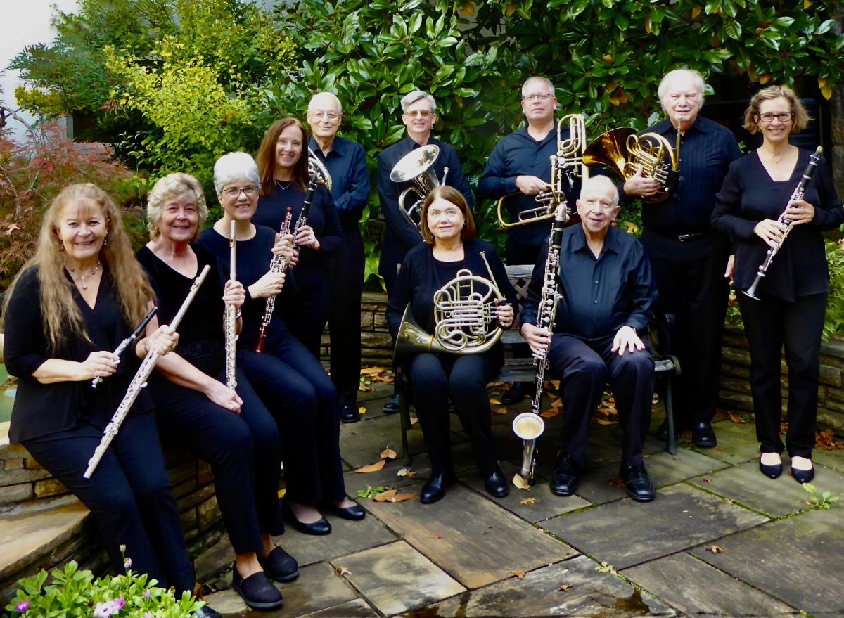 A color photo of the members of the Island Winds Chamber Ensemble with their instruments.