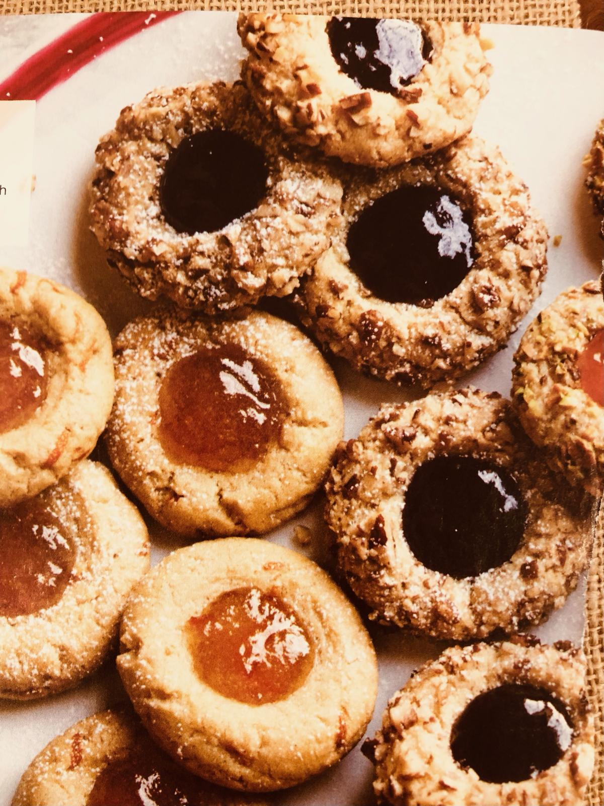 A color photo of thumbprint cookies.