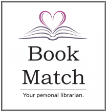 image of a book with a heart above it. Below it reads "Book Match: Your personal librarian."